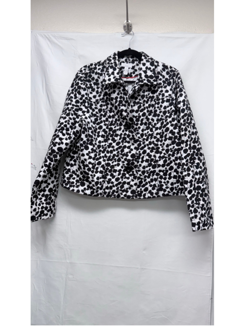 Women's Charter Club Black & White Leaf Print Blazer Jacket, Size PL